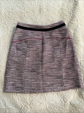 Halogen Pink and White Tweed Pencil Skirt with Black Waistband
